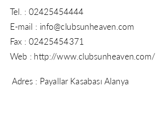 Hotel Club Sun Heaven iletiim bilgileri